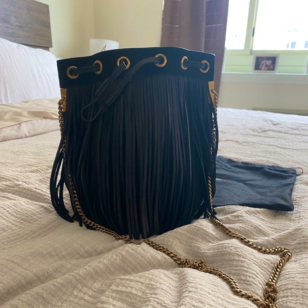 Saint Laurent Talitha Suede Fringe Bucket Bag